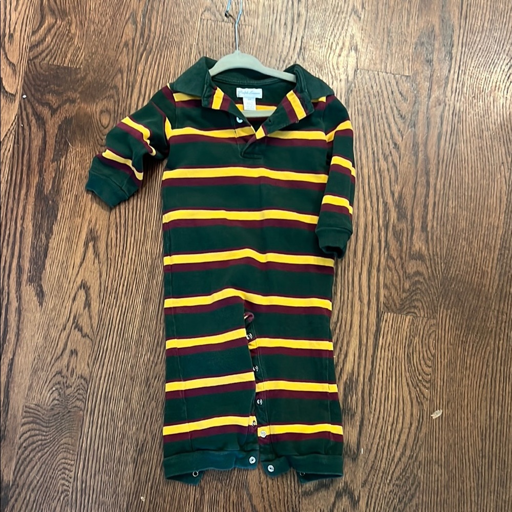 Polo by Ralph Lauren Green and Yellow Striped One Piece Footies